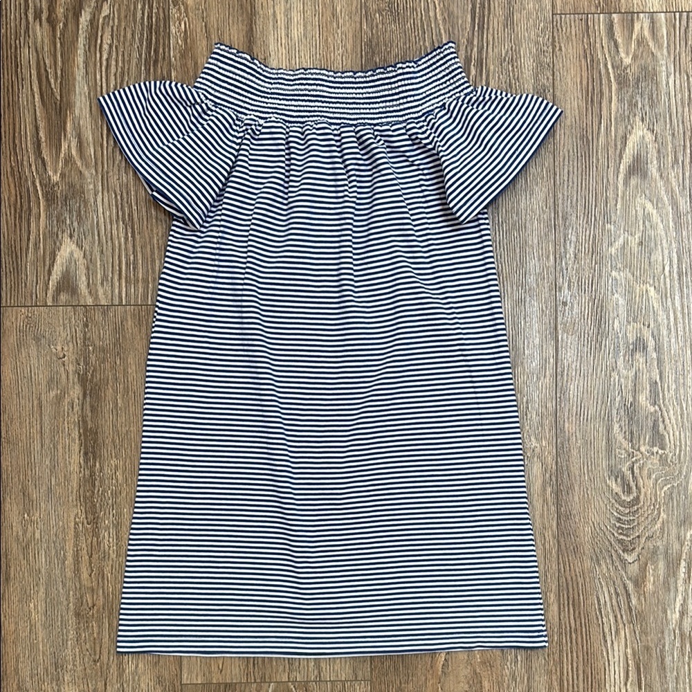 Vineyard Vines Striped Women's Size XS Blue White Ruffled Off the Shoulder Dress